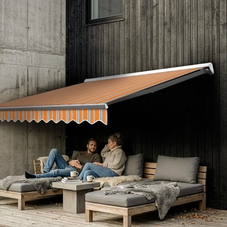 Eclipse Kassettenmarkise Halbkassette 3,5x3m, Gelenkarm Sonnenschutz mit 280g/m² Polyester, UV-Schutz 50+, Farbe Sommerbrise – Bild 3