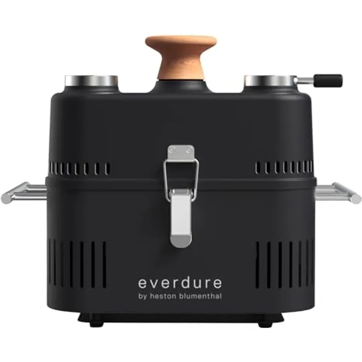 Everdure Cube 360 Tragbarer Holzkohlegrill mit Haube und Thermometer, schwarz