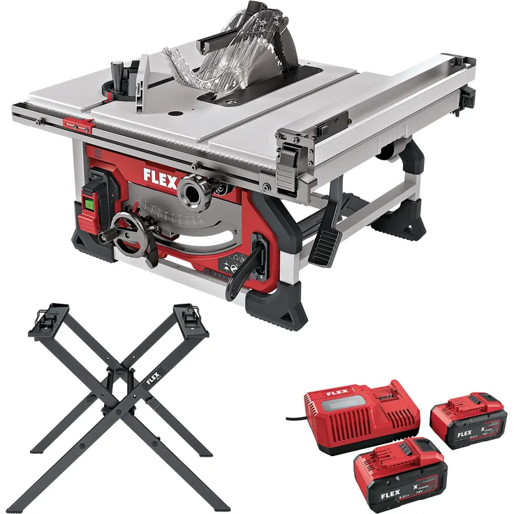 Flex Akku-Tischkreissäge TS 92 18-EC, inkl. Akku Set P-Set 18-88 R und Untergestell, präzise Gehrungsschnitte bis 60°, bürstenloser Motor, LED-Arbeitslicht