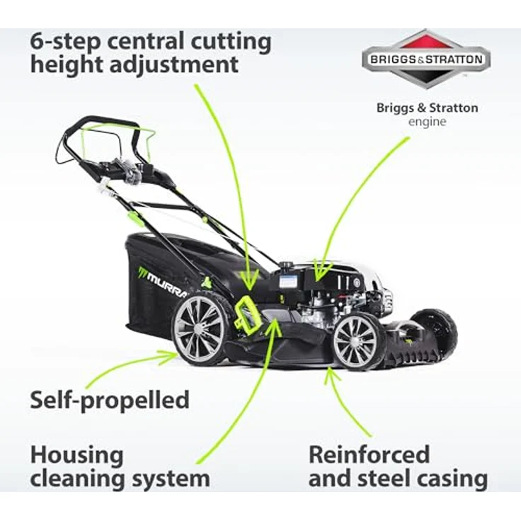 NAC Rasenmäher Diesel B&S 161Cc 750Ex Eq2-700X Murray, Benzin-Rasenmäher mit Briggs & Stratton-Motor, 75 Liter Grasfangkorb, leiser Betrieb – Bild 3
