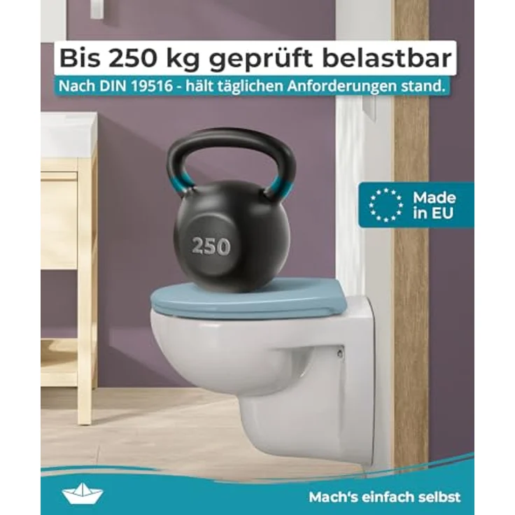 Calmwaters WC Sitz Premium Bermuda-Blau, Duroplast mit Absenkautomatik, antibakteriell, 250 kg Tragkraft, abnehmbar, Made in EU – Bild 6