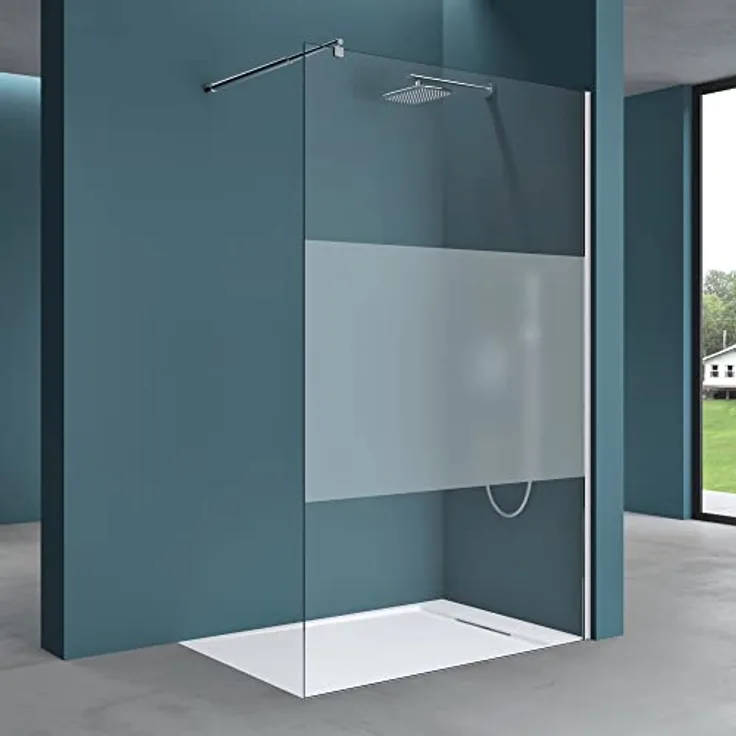 Mai & Mai Duschwand Bremen1, Duschabtrennung 140x200cm, ESG-Sicherheitsglas 8mm, NANO-Beschichtung, Milchglas Streifen
