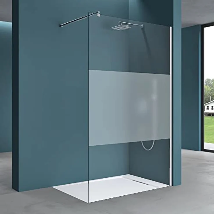 Mai & Mai Duschwand Bremen1, Duschabtrennung 140x200cm, ESG-Sicherheitsglas 8mm, NANO-Beschichtung, Milchglas Streifen – Bild 1