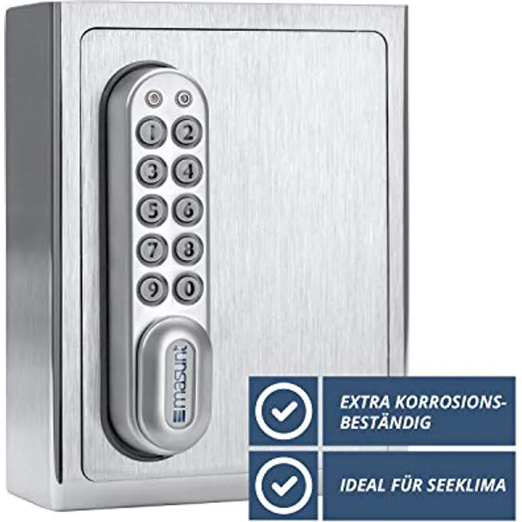 masunt Schlüsselsafe 1140 E Code | Elektronischer Schlüsseltresor aus V4A Edelstahl | Aufbruch-sicher | extra korrosionsbeständig für Seeklima