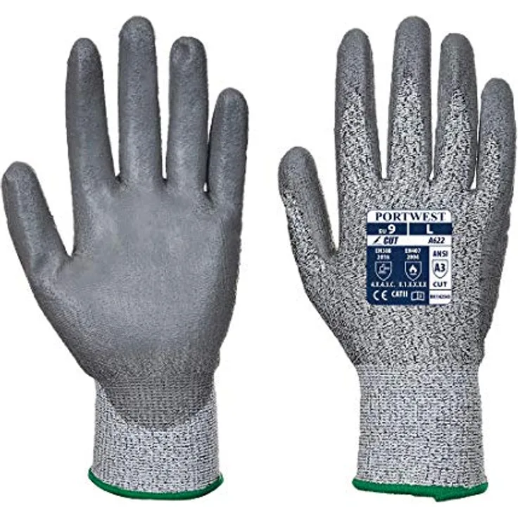 Portwest Herren Cut 5 Glove, Schnittschutzhandschuh mit Kontakt- und Hitzeschutz, grau, Größe L EU