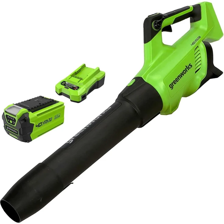 Greenworks G-Max Accu Bladblazer 40 V, akkubetriebener Laubsauger und -bläser mit bürstenloser Motorentechnologie, 2 Ah Akkus und Ladegerät, 2,2 kg, variable Geschwindigkeitsregelung