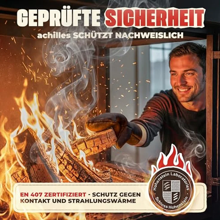 achilles Grillhandschuhe Grillhandschuh Kaminhandschuh mit Isolierung Ofenhanschuh aus Leder, hitzeresistent, Universalgröße, Baumwollfutter – Bild 4