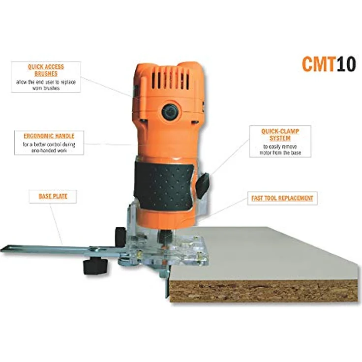 CMT CMT10 Elektrofräse professionell für Kanten 550 W-230 V mit Zangen 6/8 mm, 550 W, 230 V, Orange/Schwarz – Bild 6
