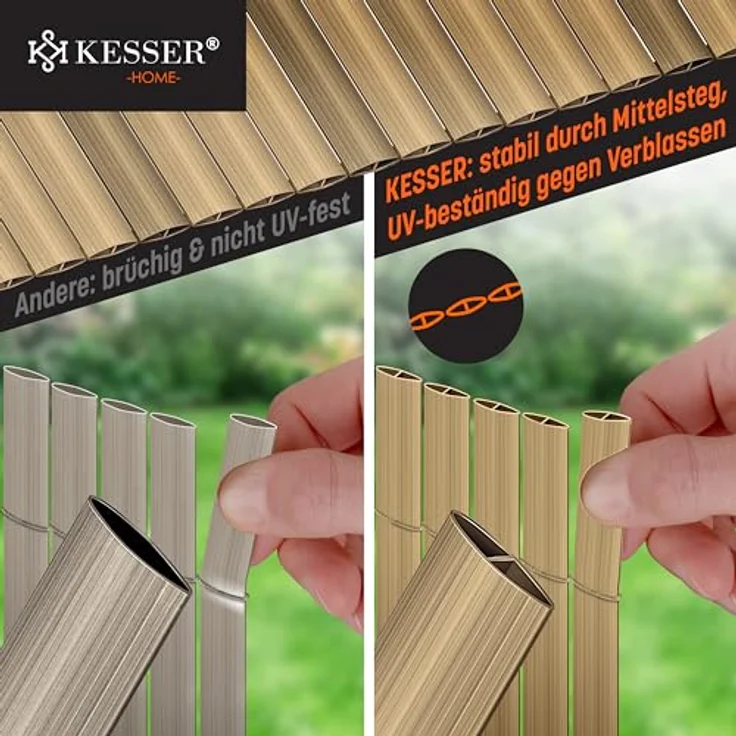 KESSER PVC Sichtschutzmatte Sichtschutzzaun Balkonverkleidung Windschutz Wetterfest verstärkten Lamellen, für Garten, Balkon Terrasse Outdoor Balkonumrandung mit Kabelbindern 120 x 500 cm, Bambus – Bild 5