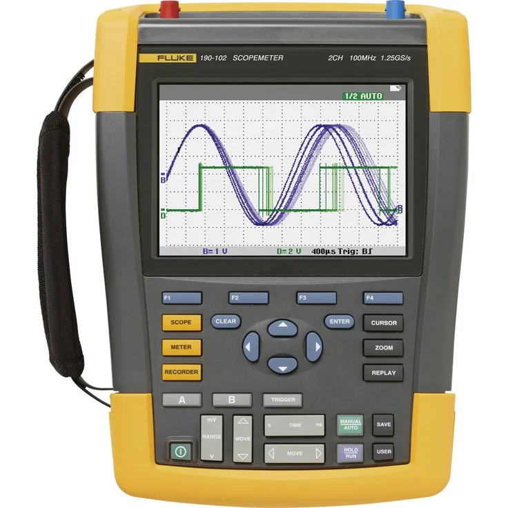 Fluke 190-104-III Hand-Oszilloskop, 100MHz 4-Kanal, 1.25 GSa/s, 30 kpts, 8 Bit, robust für raue Umgebungen