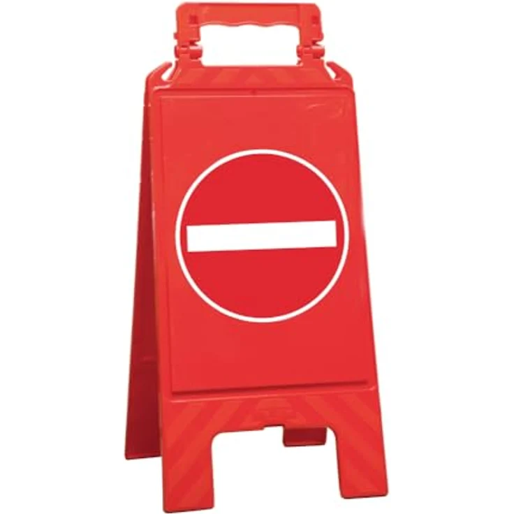 DENIOS Warnaufsteller rot, Kunststoff zur Kennzeichnung von Verbotszonen, robust und standfest, beidseitige Warnsymbole – Bild 1