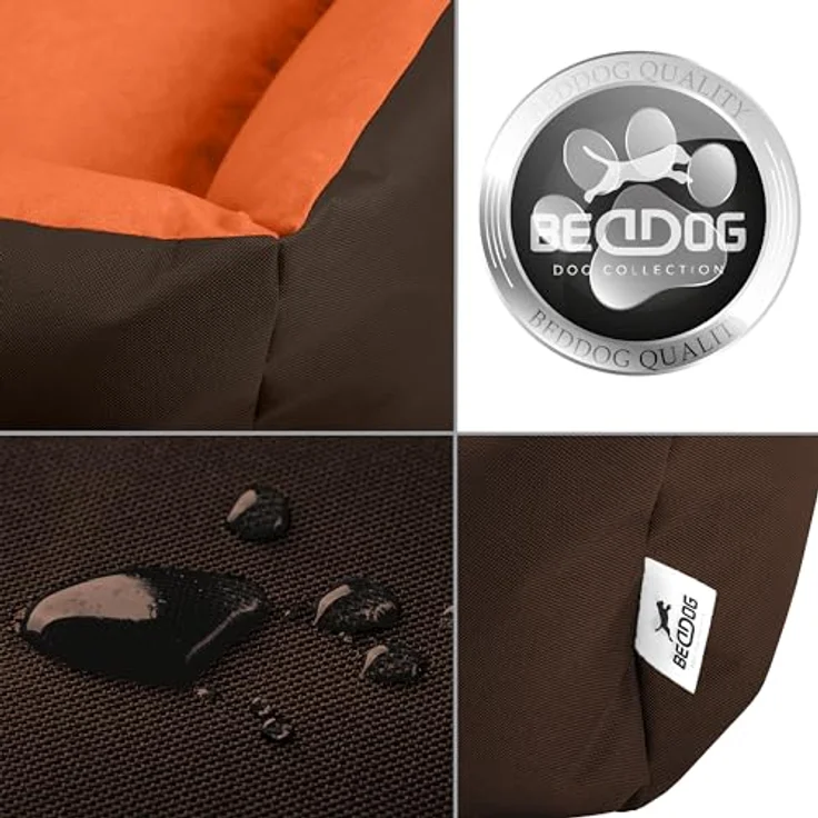 BedDog Hundebett LUPI, Hundekissen mit abziehbaren waschbaren Bezug, Hundekorb, Hundesofa, für mittel-große Hunde, L, braun-orange – Bild 4