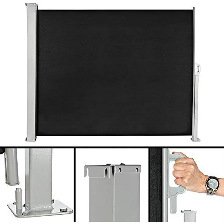 Melko Seitenmarkise ausziehbar Balkon Markise160x300 cm Polyester Sichtschutz Schwarz Seitenrollo Windschutz Seitenrollo