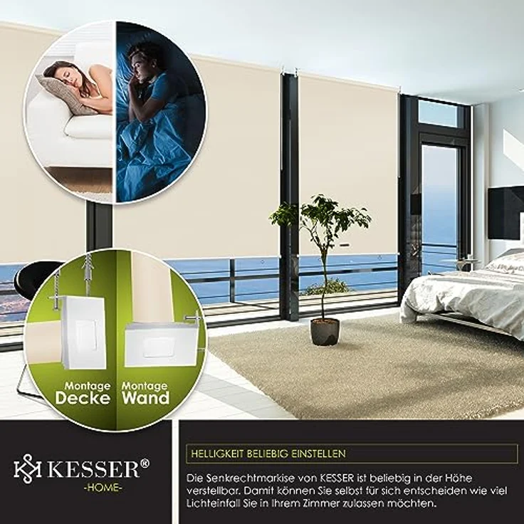 KESSER Senkrechtmarkise Vertikalmarkise Balkonmarkise Sichtschutz Sonnenschutz Seitenrollo Beschattung , Balkonrollo Stabil und wetterbeständig, für Balkon, Terrasse, Garten, anthrazit Beige, 160x140cm – Bild 4
