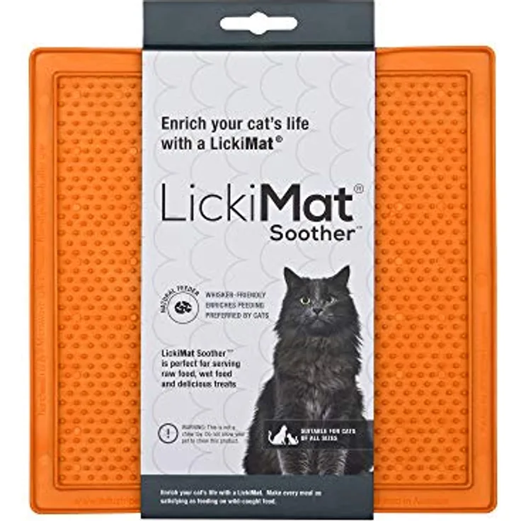Lickimat Classic Beruhigungssauger für Katzen gegen Langeweile und Angstreduzierung, Joghurt oder Erdnussbutter. Lustige Alternative zu einem Slow Feed Katzennapf oder -schale, orange