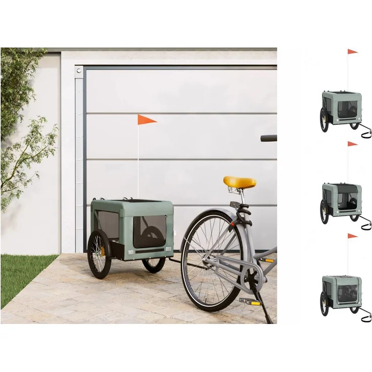 vidaXL Hunde-Transportbox Fahrradanhänger Grau und Schwarz Oxford-Gewebe Eisen, mit PVC-Dach und Reflektoren – Bild 1