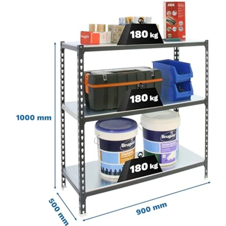 Simonrack Simonclick Plus Metallregal, 100 x 90 x 50 cm, 3 Böden, Traglast 180 kg pro Boden, höhenverstellbar, Anthrazit – Bild 2