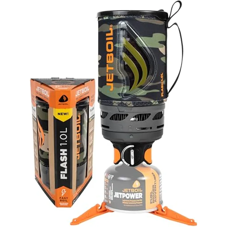 Jetboil Flash 1.0L, Campingkocher mit thermochromatischer Wärmeanzeige und Dreh-Klick-Zündung, kompaktes Design