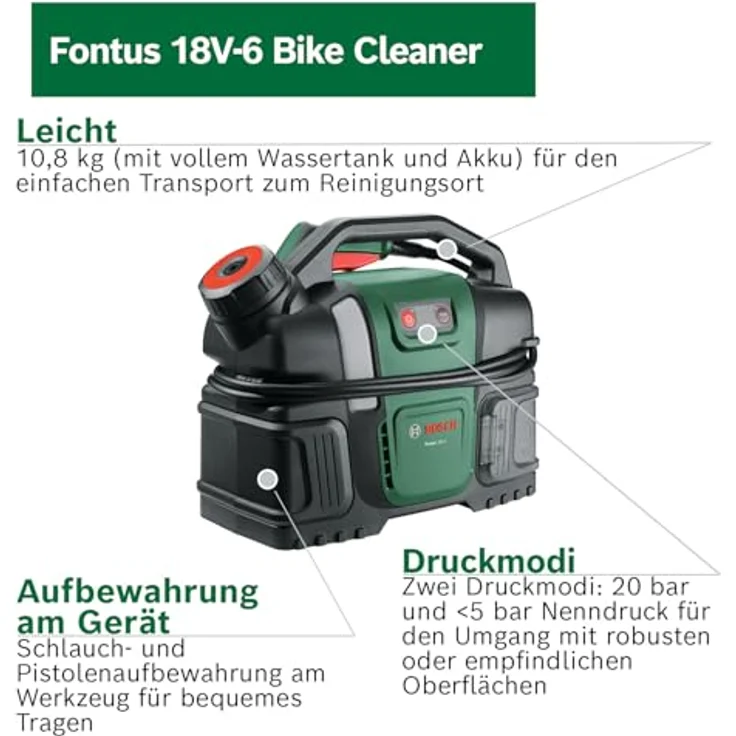 BOSCH Mobiler Bike Cleaner Fontus, Akku-Hochdruckreiniger mit 6-Liter-Wassertank und 20 bar Druck, ohne Akku und Ladegerät – Bild 3