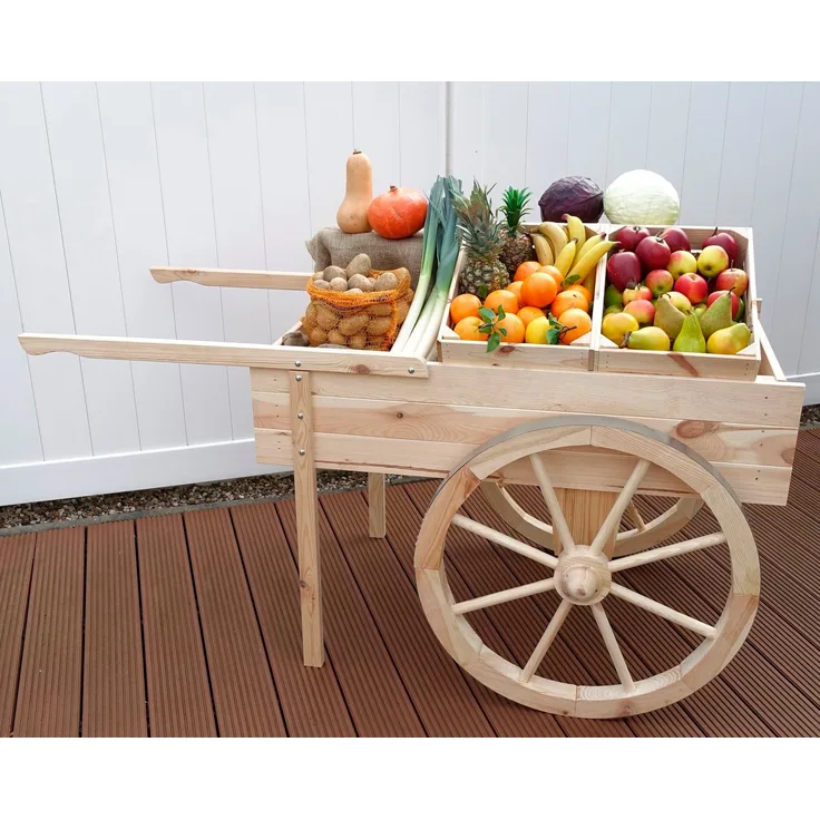promadino Transportkarren Marktwagen, BxTxH: 173x82x80 cm, aus naturbelassenem Kiefernholz, ohne Baldachin, drehbare Speichenräder mit verzinkter Metallbereifung