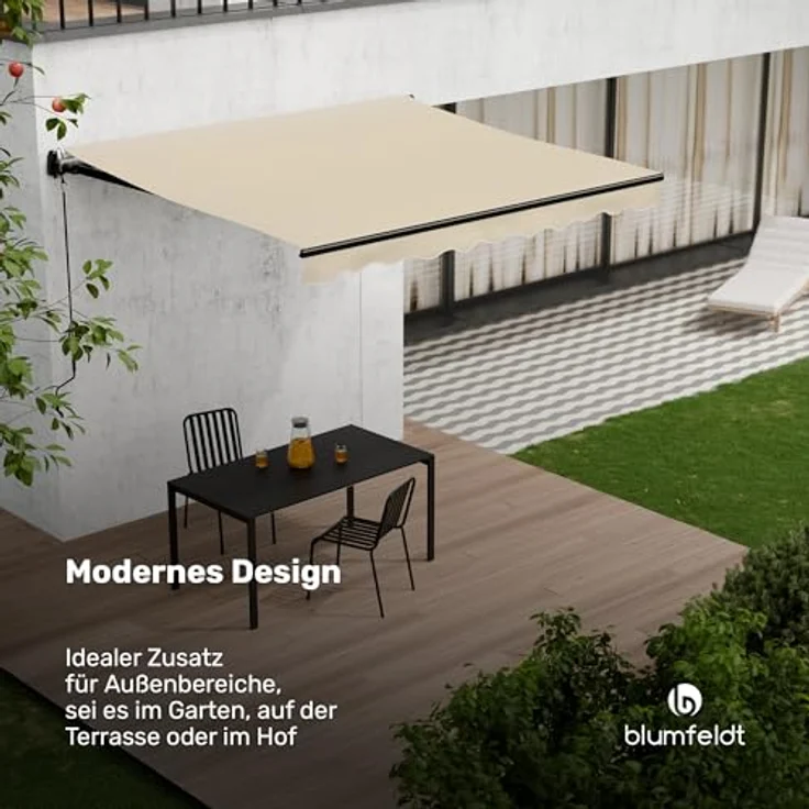 Blumfeldt CloudShade Markise 3m, elektrische Gelenkarmmarkise mit App & Fernbedienung, UV 30+ Schutz, Regenschutz, einstellbarer Neigungswinkel, Aluminiumrahmen, beige, 295x250 cm – Bild 3