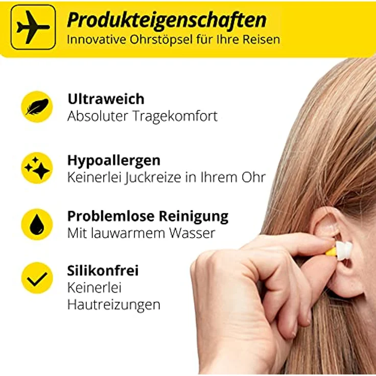 Alpine FlyFit Gehörschutz Ohrstöpsel für Flugzeuge - Regulieren den Luftdruck zur Vorbeugung von Trommelfellschmerzen - Weiche Filter für Reisen - Bequemes hypoallergenes Material - Wiederverwendbar – Bild 3