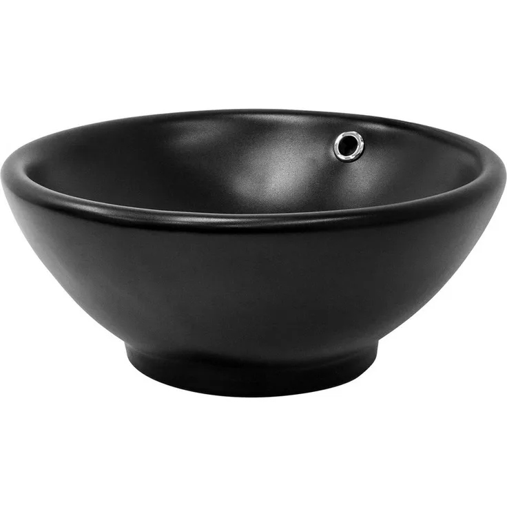 LuxeBath Keramik Waschbecken für Badezimmer/Gäste-WC, Rund, Schwarz, Ø 420 x 170mm, Aufsatzwaschbecken, Ablauf mit Standardanschluss