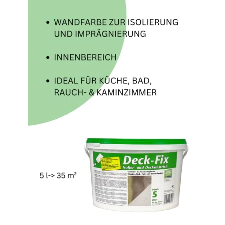 5l Deck-Fix Isolier u. Deckanstrich Weiß Nikotinsperre Grundierung Schutz – Bild 3