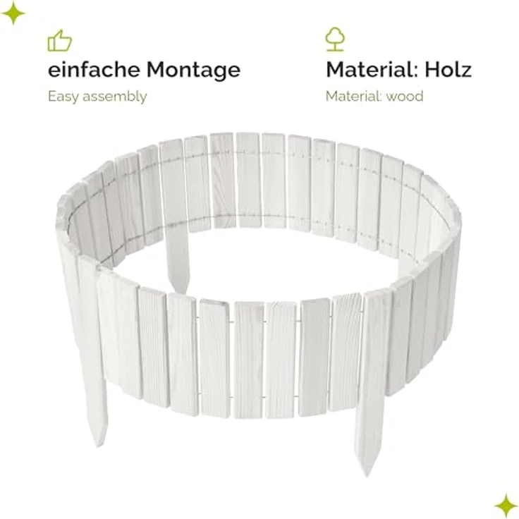 Garronda Beeteinfassung Holz Rollzaun 20 cm x 200 cm, imprägniert, flexibler Gartenzaun, Palisade in Weiß – Bild 3