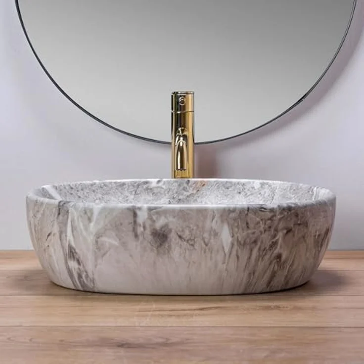 Rea Aufsatzwaschbecken Keramik Oval 49x35 cm, grau, ohne Überlauföffnung – Bild 5