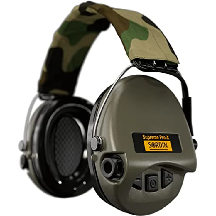 Sordin Supreme PRO X - Aktiver Gehörschutz SOR75302-X-G Elektronischer Gehörschützer inkl. Gel-Kissen Camo-Band Grüne Cups – Bild 2