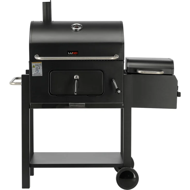 paymali Lund Deluxe Holzkohlegrill mit Smoker, schwarz, wetter- und korrosionsbeständig, Höhenverstellung, Thermometer, 112 x 62 x 121 cm