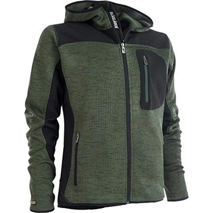 BLAKLÄDER® Herren Strickjacke 4930, leichte und warme Arbeitsjacke mit Softshell-Einsätzen, armygrün/schwarz, Größe M – Bild 2
