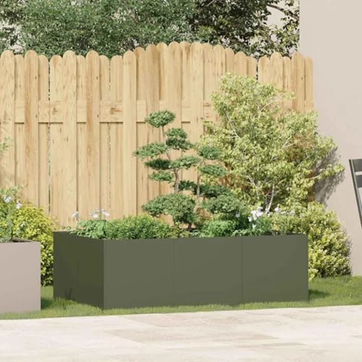 vidaXL Pflanzkübel Olivgrün 120x80x40 cm Stahl, Pflanzschale mit viel Platz, stabil und dekorativ – Bild 4