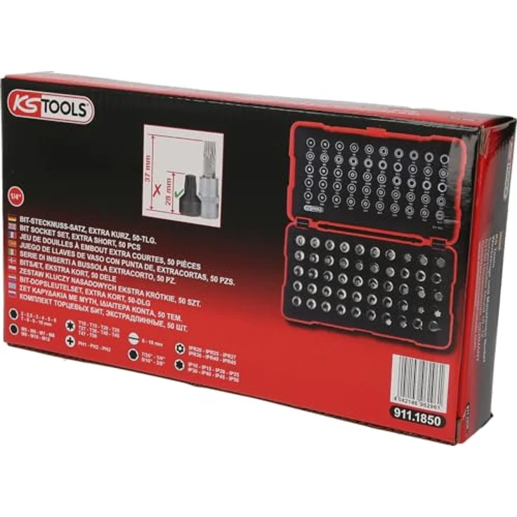 KS Tools 1/4" Bit-Stecknuss-Satz 50-tlg, extra kurz, matt satiniert, in stabiler Kunststoffbox – Bild 6