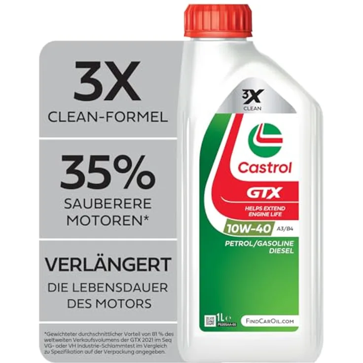 Castrol GTX Ultraclean 10W-40, Mehrbereichsöl mit 50% höherem Schutz vor Schlammbildung, 1 l