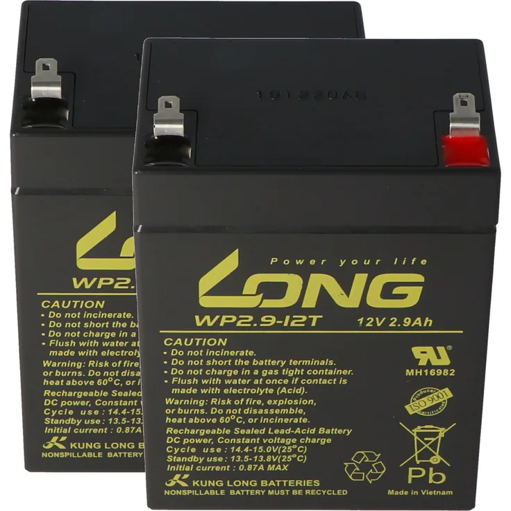 Kung Long Akku für Lifter Sabina 2 und Sabina Lifter II, 2 Stück, 12 Volt, 2,9 Ah, wartungsfreier AGM Bleiakku