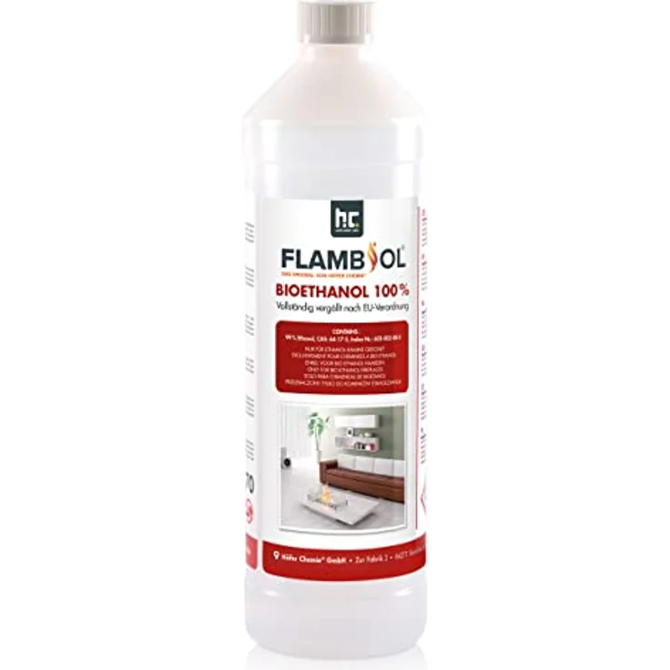 Höfer Chemie 24 L FLAMBIOL® Bioethanol 99,9% Premium (24 x 1 L) für Ethanol Kamin, Ethanol Feuerstelle, Ethanol Tischfeuer und Bioethanol Kamin – Bild 2