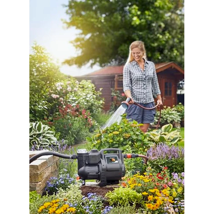 GARDENA Hauswasserautomat 3500-4E: Robuste Hauswasserpumpe, vollautomatisch, mit LED-Blinklicht-Frequenz, Fördermenge 3500 l/h, Thermoschutzschalter, Trockenlaufsicherung (1757-20) Hauswasserwerk 40 / 4,0 m 4 bar Ansaughöhe 7 m – Bild 3