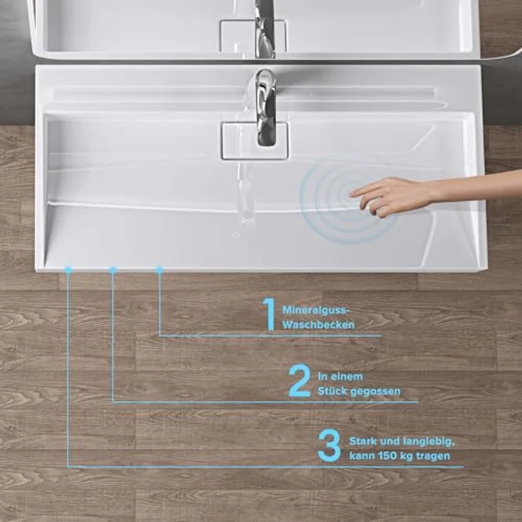 doporro Aufsatzwaschbecken Waschbecken Col19 Gussmarmor Waschtisch inkl. Ablaufgarnitur, mit Hahnlöcher in eleganter Eckform, hochreiner Gussmarmor, einfache Montage - Weiß – Bild 2