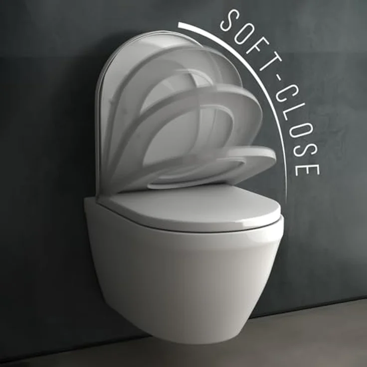 Alpenberger Toilette Spülrandlos | Kloschüssel mit Nano | WC Sitz mit Absenkautomatik | Hänge WC Badezimmer Set | Moderne Gäste WC Toiletten | Tiefspüler Passend Geberit (Almeira 8200 SU) – Bild 5