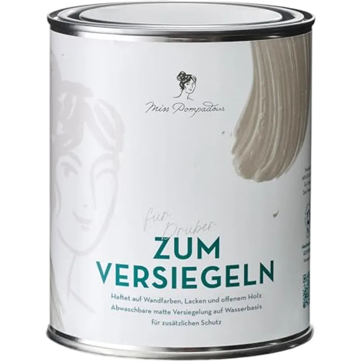 MissPompadour Klarlack 1L, schnelltrocknender, kratzfester, farbloser Acryllack für Innen, matt, hohe Transparenz, vielseitig auf Holz, Kunststoff und Metall einsetzbar