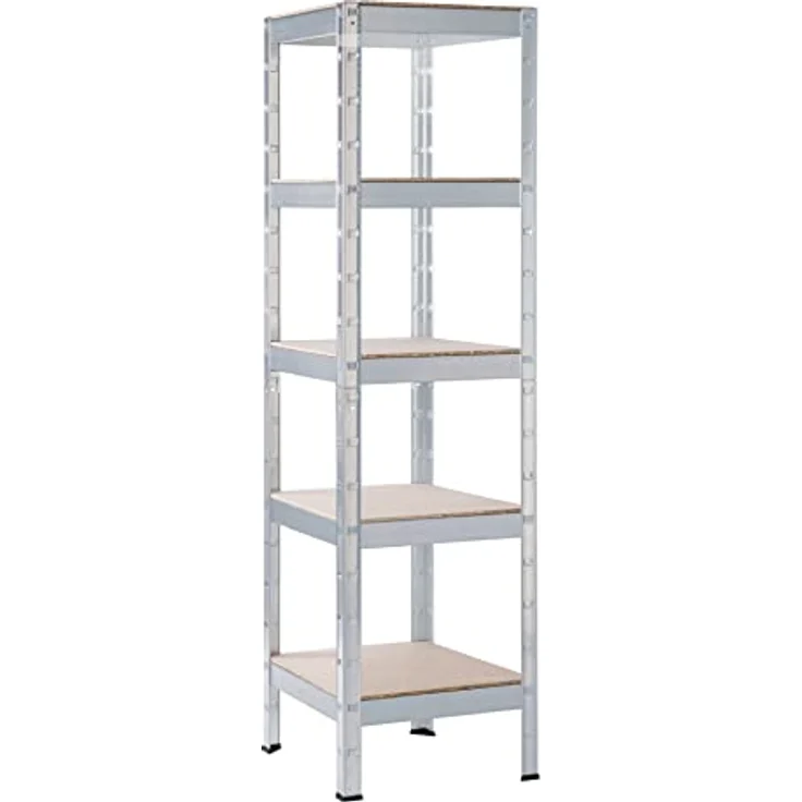 SCHULTE Regalwelt Schwerlastregal mit 5 Holzböden, 180x45x45 cm (HxBxT), Traglast pro Ebene ca. 200 Kg, verzinkt, Lagerregal, Kellerregal, Werkstattregal, Steckregal – Bild 1