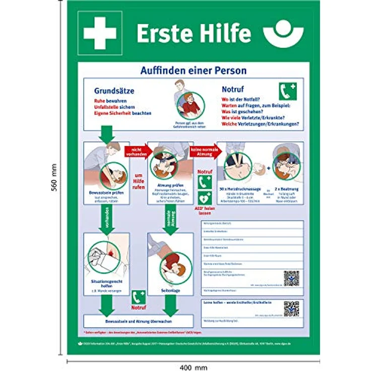 Anleitung zur Ersten Hilfe, Hart-PVC, 400 x 560 mm, Erste Hilfe Schild, Rettungszeichen, 40 x 56 cm – Bild 2