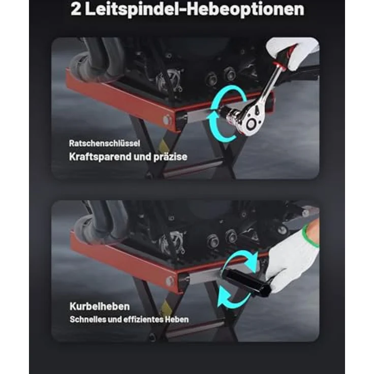 VEVOR Motorradheber, höhenverstellbare Motorradhebebühne 105-380 mm, 544 kg Tragkraft, breite Plattform mit rutschfester Deckfläche und integrierter Vorderradklemme – Bild 3