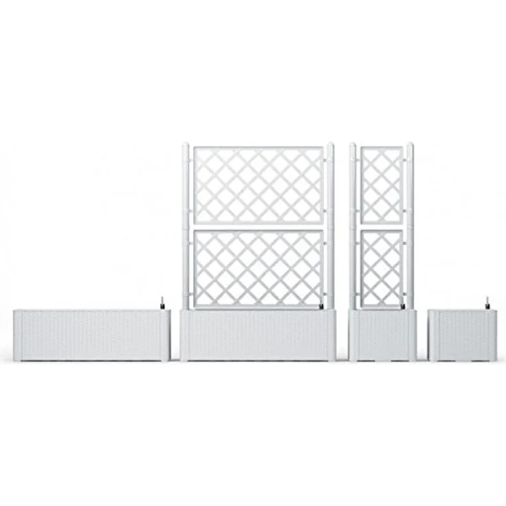 Rankgitter, Spalier mit Pflanzkasten in Rattan-Design aus robustem Kunststoff in Weiß. Maße BxTxH in cm: 43 x 43 x 142 cm. Topp für Garten, Terrasse und Balkon! – Bild 2