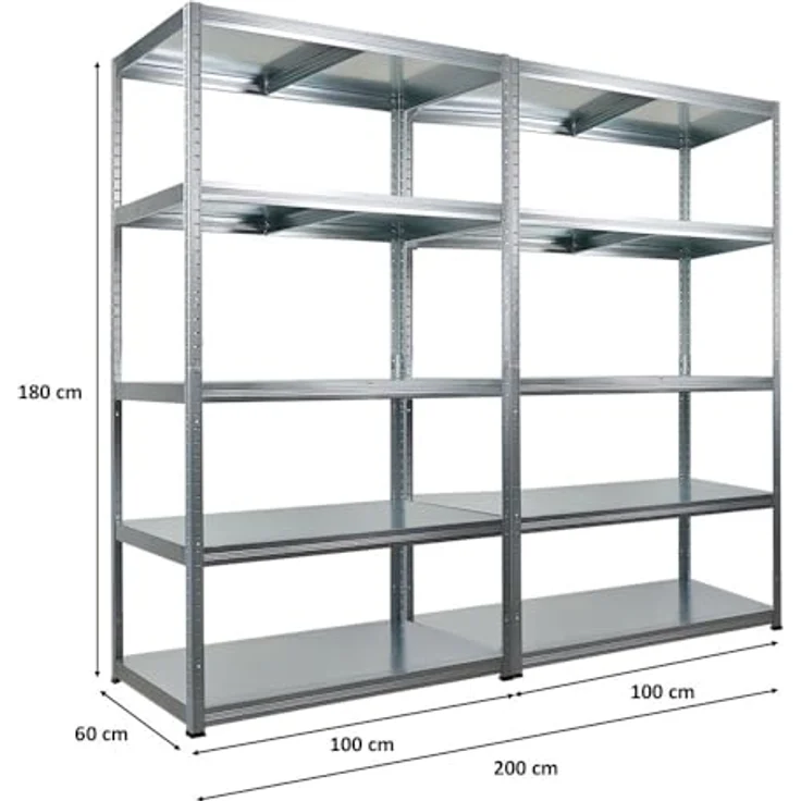 Proregal Metallregal Mega Deal Steel Eagle, Schwerlastregal mit 5 Böden, verzinkt, 180 x 100 x 60 cm, Traglast 130 kg pro Boden – Bild 2