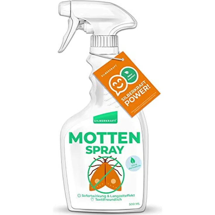 Silberkraft Mottenspray 500 ml - Sofort- und Langzeitwirkung - zur Motten Bekämpfung - Anti Kleidermotten Lebensmittelmotten - Zitronen-Duft
