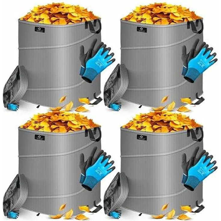 KESSER® Pop-Up-Gartensack Set 4x 175L, Selbststehend, Stabil, Robust, Faltbar, inkl. Handschuhe, für Laub und Gartenabfälle, Propylengewebe – Bild 1