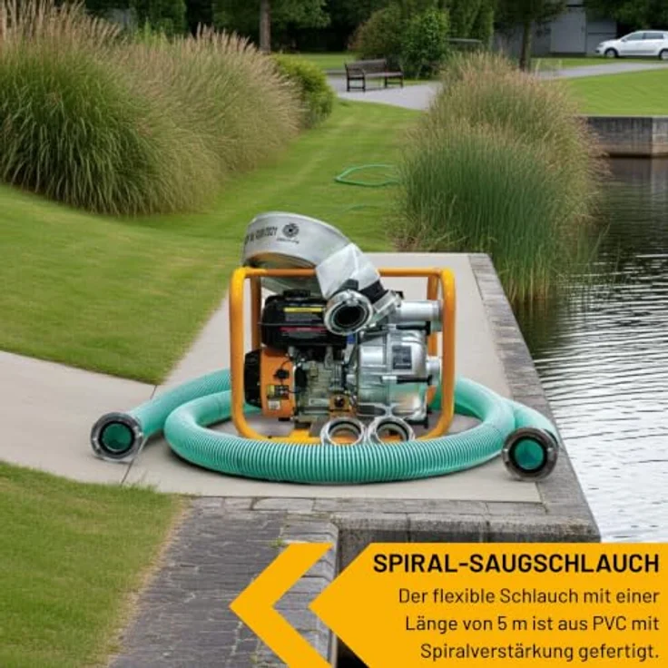 JCB Schmutzwasserpumpe WP80TP24-KPL, 7,5 PS, 224 cm³, 3,6 L Tankvolumen, inkl. 2x Storz 75 mm Kupplungen, gelb-silber-grün – Bild 6